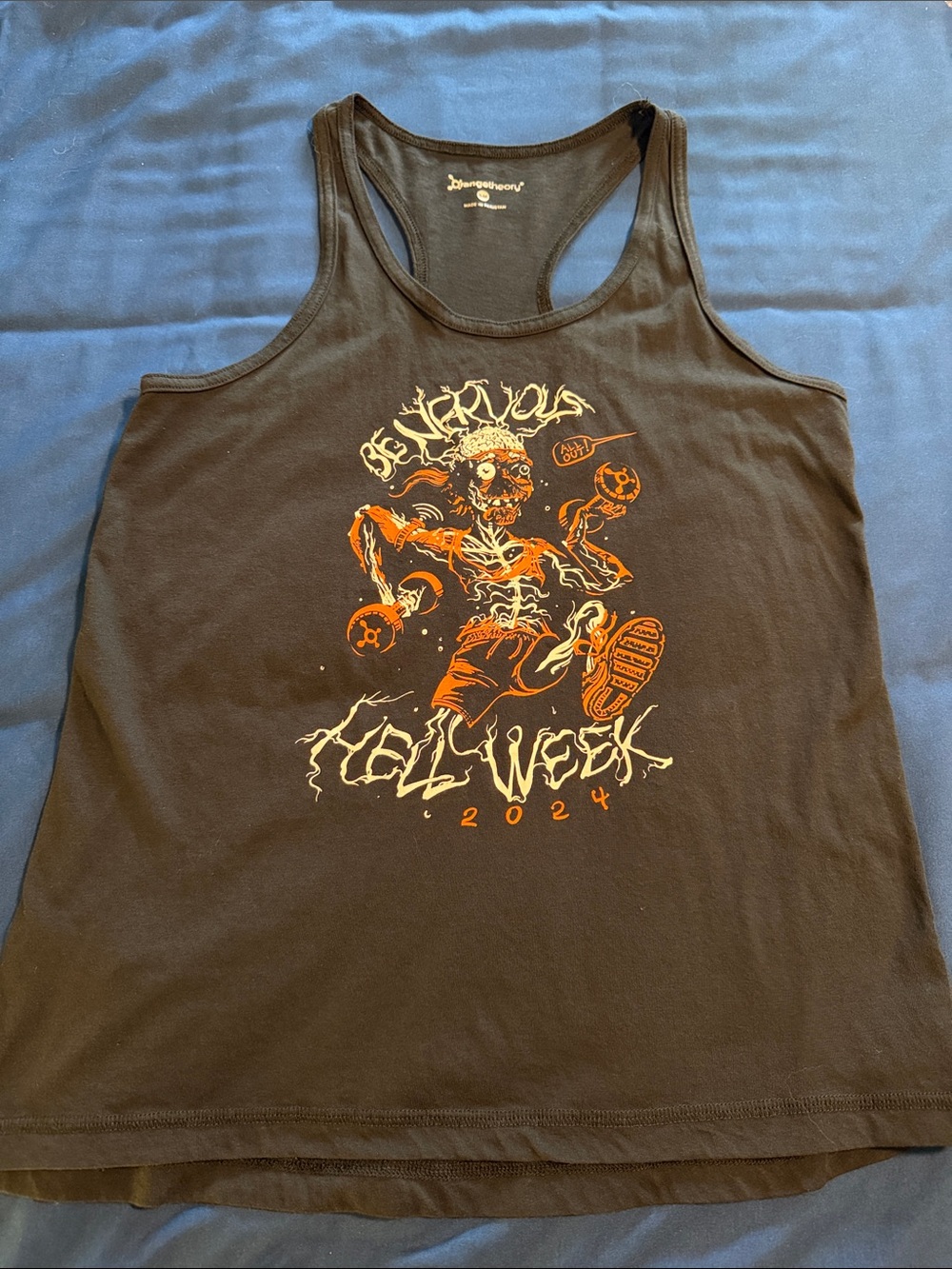 Orange Theory Hell Week 2024 Black Graphic Tank Top with Orange Zombie Print Sm
